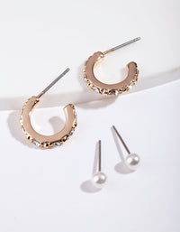 Gold Pearl Diamante Mini Earring Pack - link has visual effect only