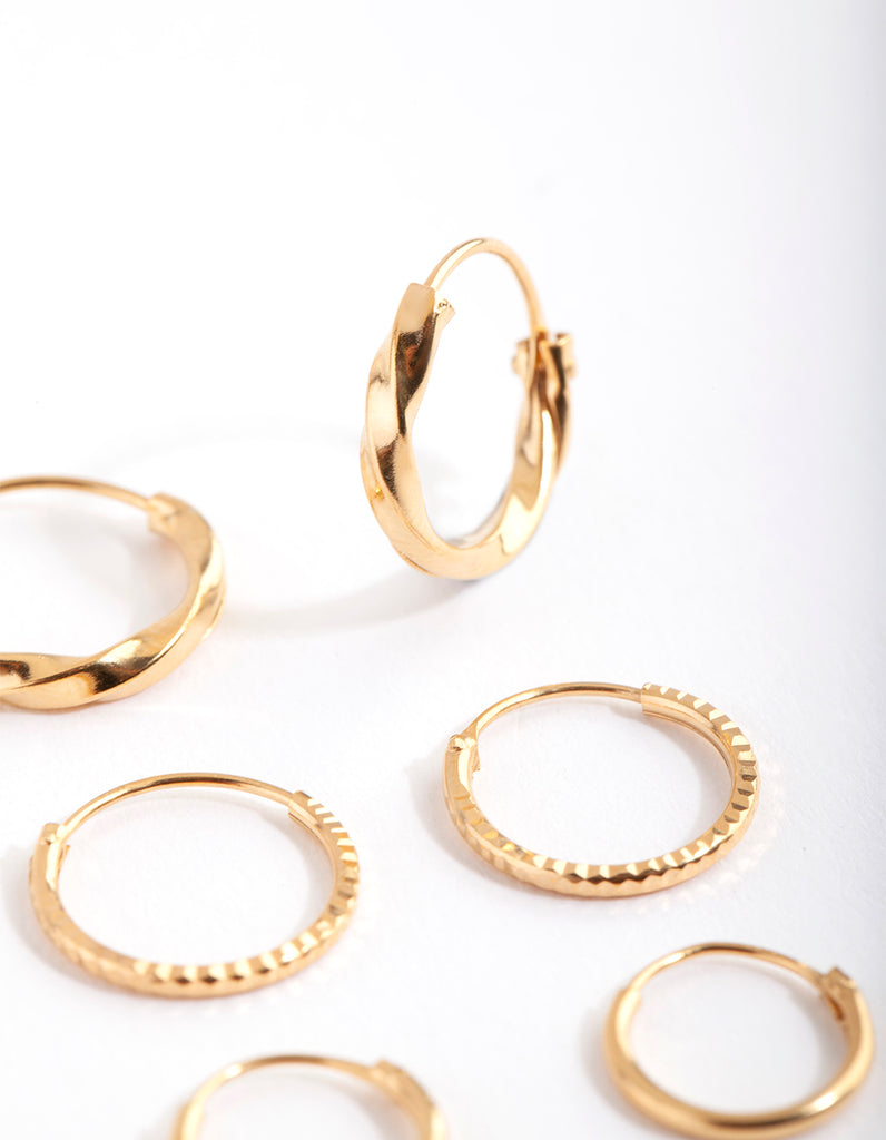 Gold Plated Sterling Silver Graduating Textured Hoop Earring Pack