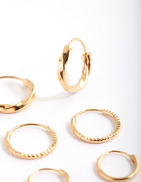 Gold Plated Sterling Silver Graduating Textured Hoop Earring Pack - link has visual effect only