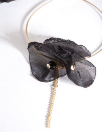 Gold Black Fabric Flower Hoop Earrings - link has visual effect only