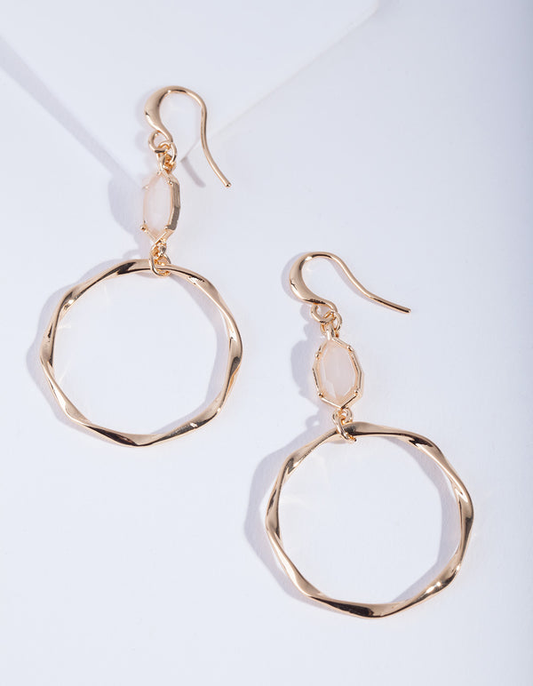 Gold Plated Clear Quartz Open Circle Earrings