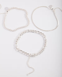 Silver Plated Statement Mixed Chain Anklet Trio - link has visual effect only