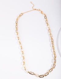 Gold Plated Rectangle Link Necklace - link has visual effect only