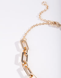 Gold Rectangle Chain Bracelet - link has visual effect only