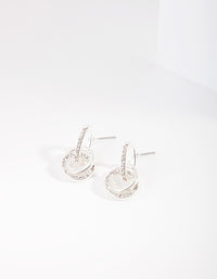 Silver Diamond Simulant Crystal Link Earrings - link has visual effect only