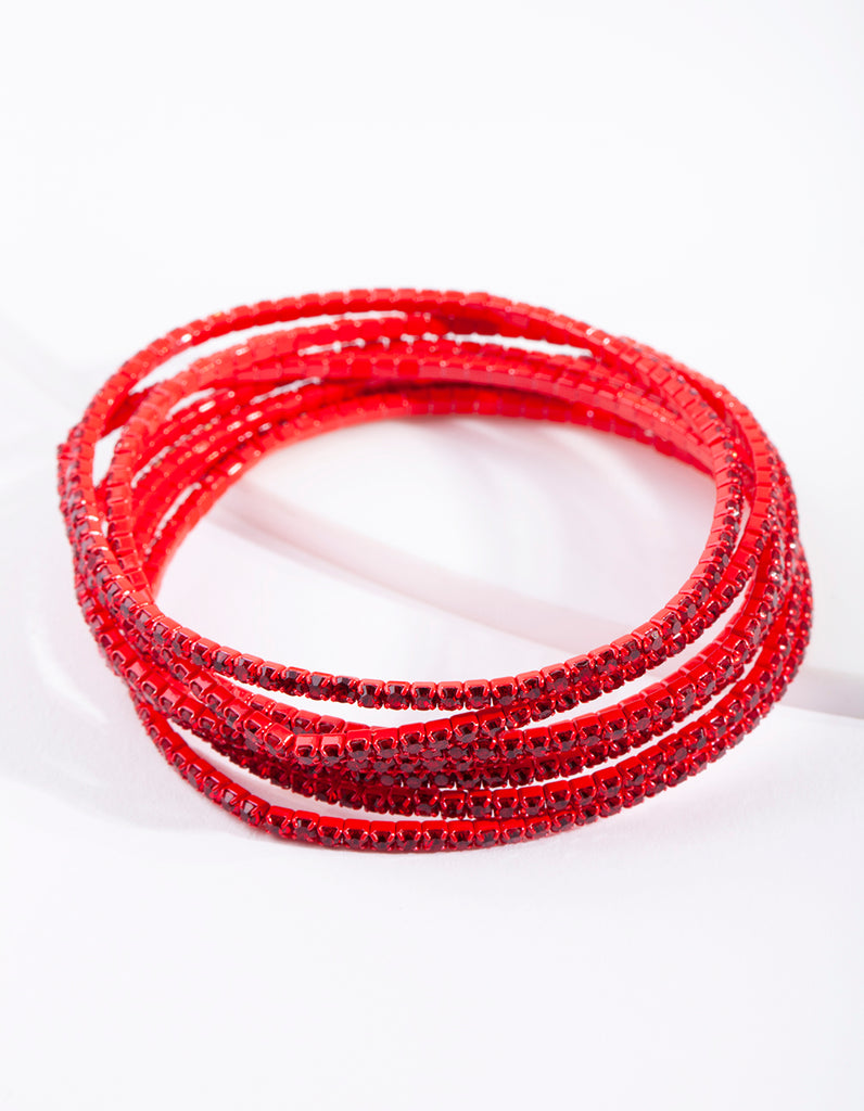 Red Diamante Stretch Bracelet 6-Pack