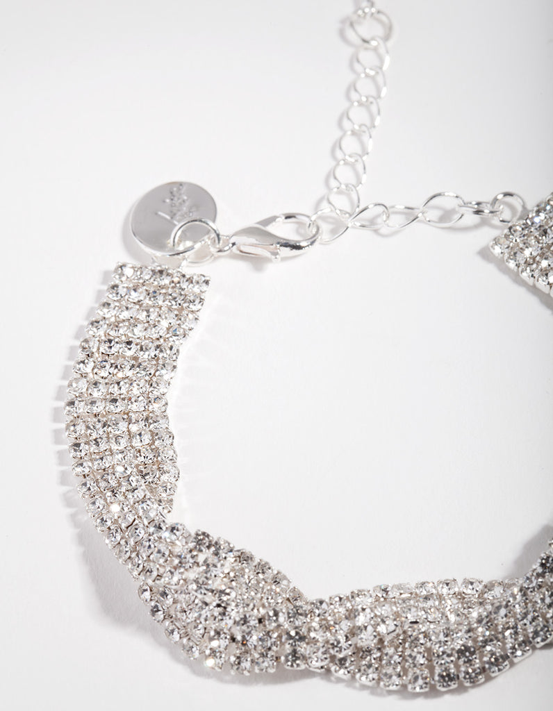 Silver Twisted Diamante Bracelet