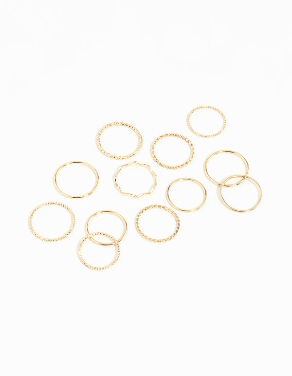 Gold Textured Mixed Size Ring Pack