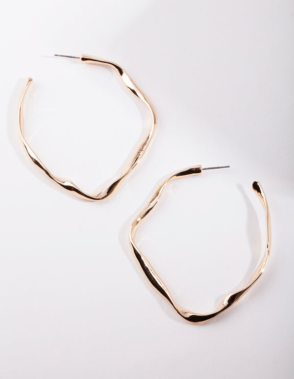 Gold Large Organic Hoop Earrings