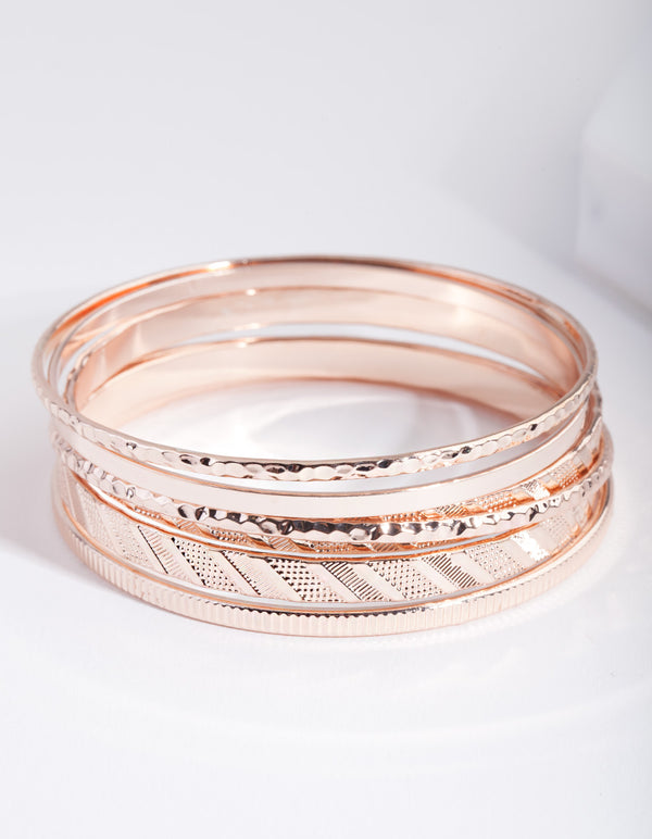 Rose Gold Textured Strip Bangle 6-Pack