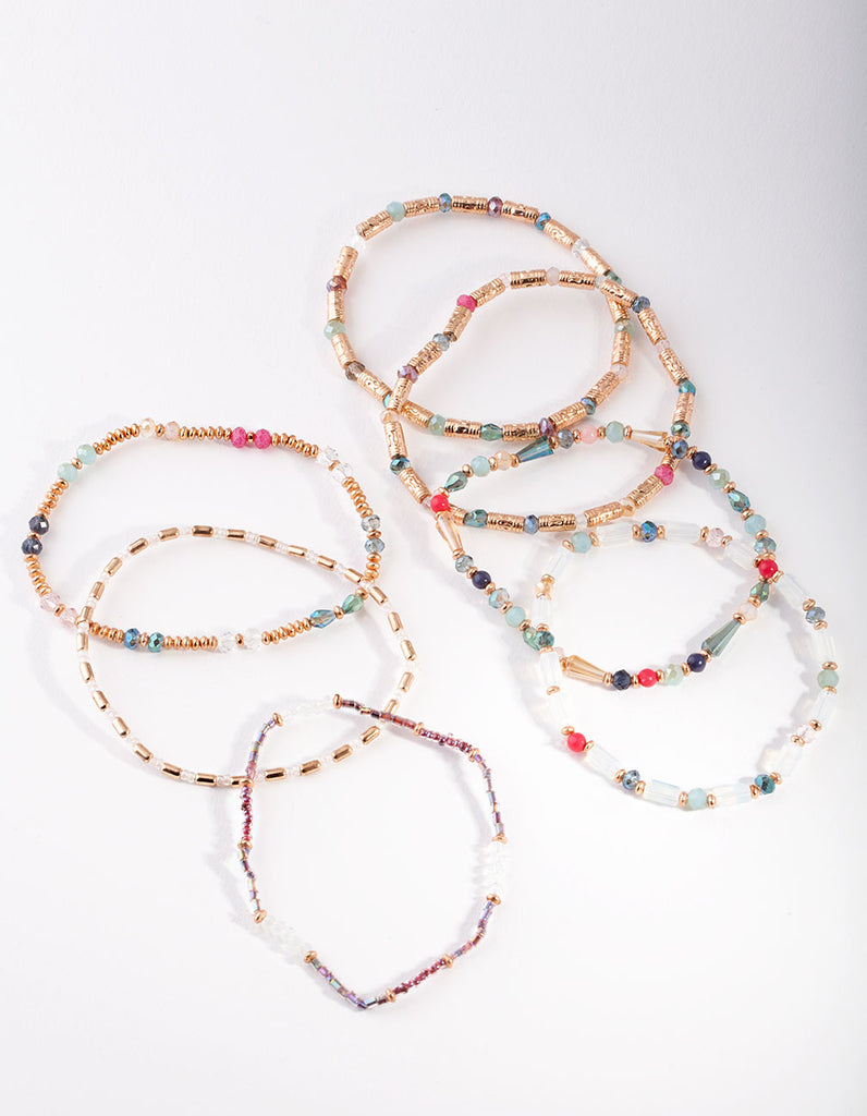 Rose Gold Faceted Multi Bead Bracelet 7-Pack