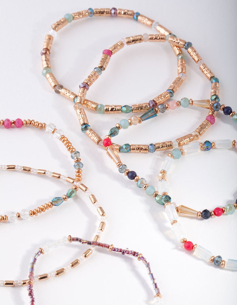 Rose Gold Faceted Multi Bead Bracelet 7-Pack