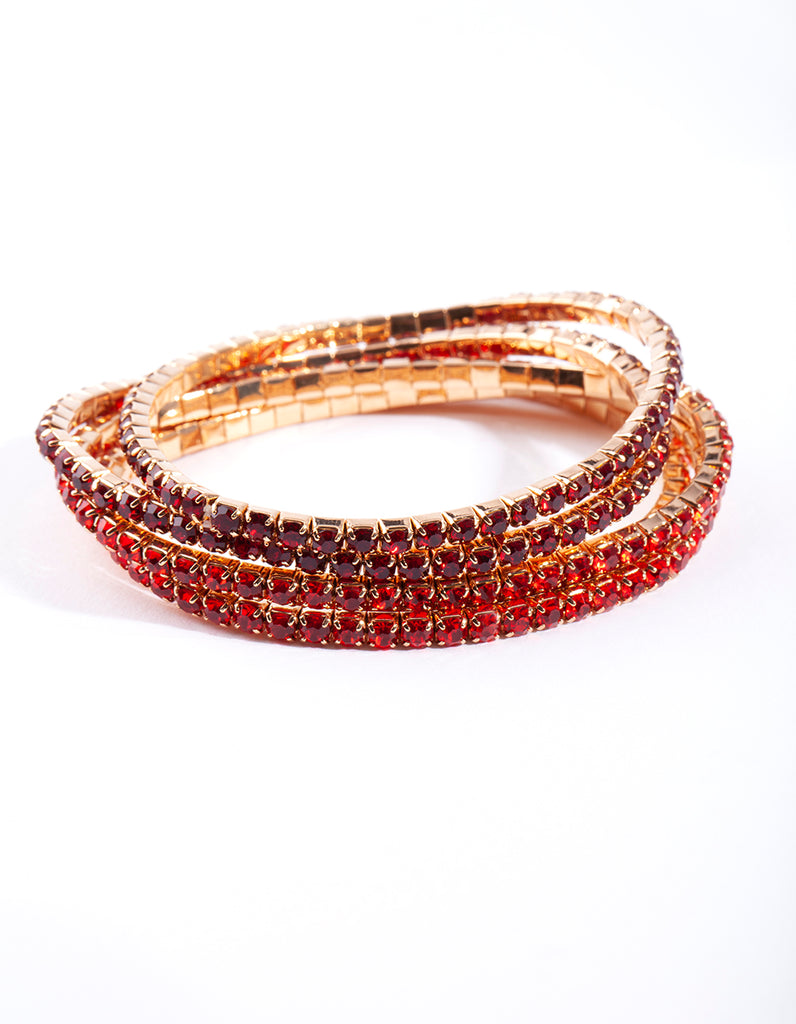 Gold Red Diamante Bracelet 5-Pack