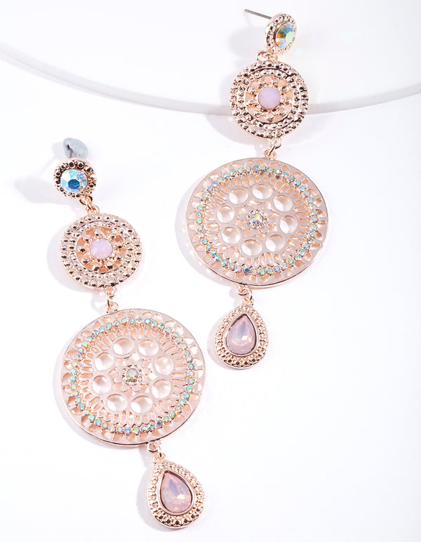 Rose Gold Circle Disc Drop Earrings