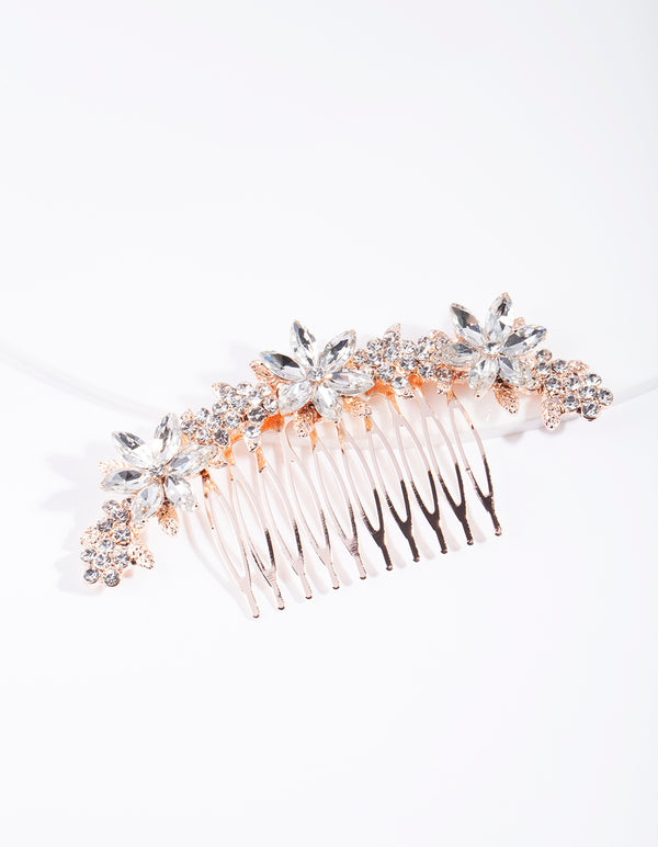 Rose Gold Diamante Flower Comb