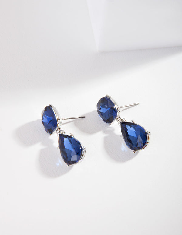 Gunmetal Classic Blue Teardrop Earrings