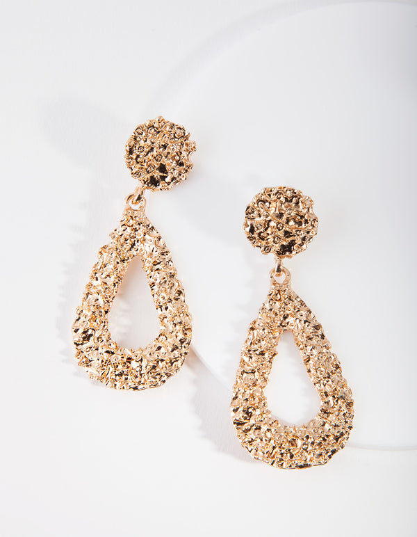 Gold Textured Teardrop Earrings