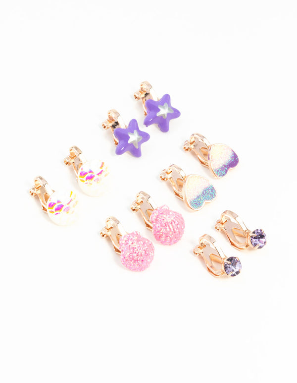 Kids Rose Gold Mermaid Clip-On Earring 5-Pack