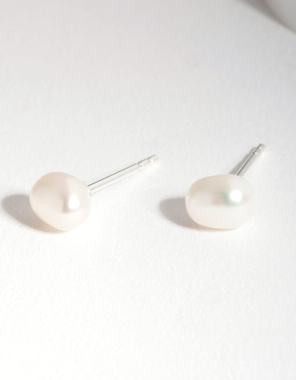 Sterling Siver Organic Freshwater Pearl Stud Earrings