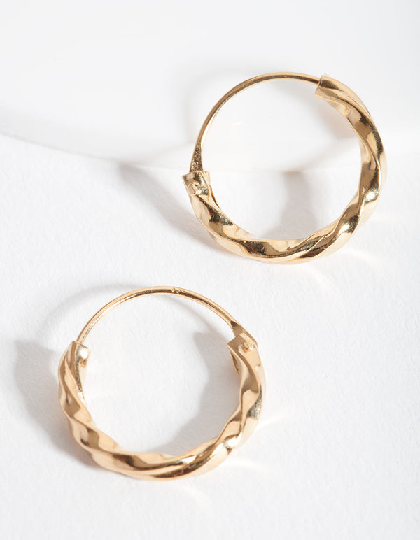 Gold Plated Sterling Silver Chunky Twist Hoop Earrings