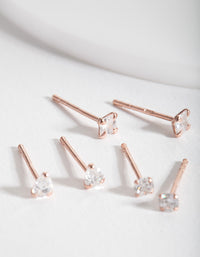 Rose Gold Plated Sterling Silver Cubic Zirconia Stud Earring Pack - link has visual effect only