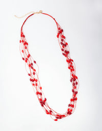 Red Multi-Row Bead Necklace - link has visual effect only