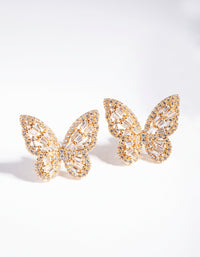 Gold Diamond Simulant Butterfly Stud Earrings - link has visual effect only