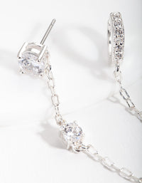 Silver Stud & Chain Diamante Huggie Earrings - link has visual effect only