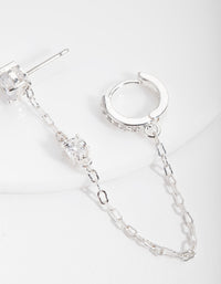 Silver Stud & Chain Diamante Huggie Earrings - link has visual effect only