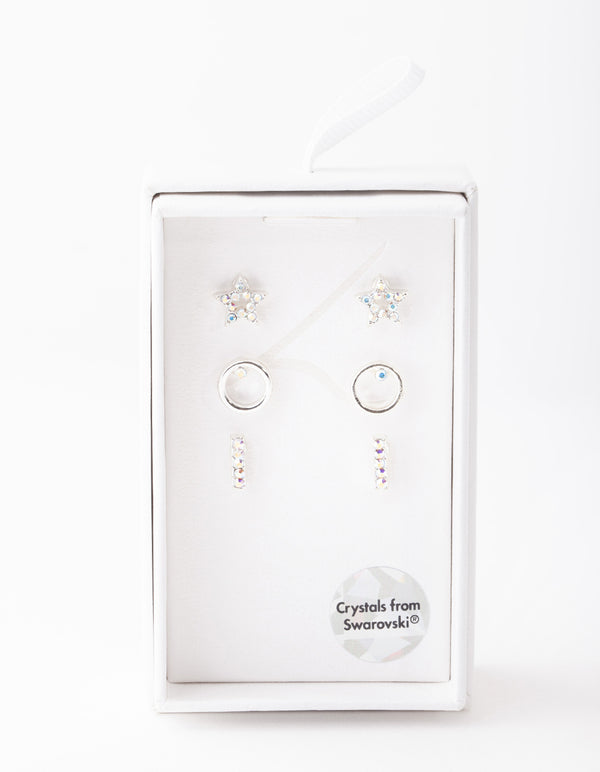 Diamond Simulant Silver Star Stud Earring Pack