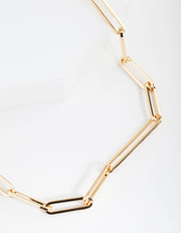 Gold Plated Fine Rectangle Link Necklace - link has visual effect only