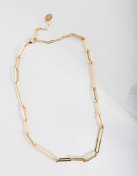 Gold Plated Fine Rectangle Link Necklace - link has visual effect only