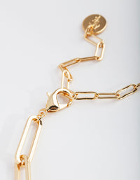 Gold Plated Fine Rectangle Link Necklace - link has visual effect only