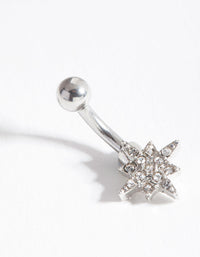 Rhodium Starburst Surgical Steel Belly Bar - link has visual effect only