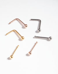 Mixed Metal Surgical Steel Nose Bar 6-Pack - link has visual effect only