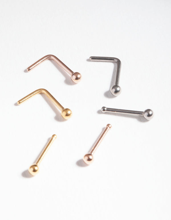 Mixed Metal Surgical Steel Nose Bar 6-Pack