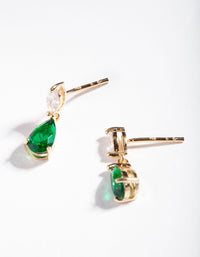 Gold Plated Sterling Silver Green Cubic Zirconia Teardrop Earrings - link has visual effect only