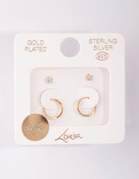 Gold Plated Sterling Silver Star Stud Hoop Earring Pack - link has visual effect only