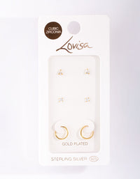 Gold Plated Sterling Silver Cubic Zirconia Stud Hoop Earring Pack - link has visual effect only