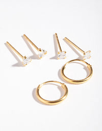 Gold Plated Sterling Silver Cubic Zirconia Stud Hoop Earring Pack - link has visual effect only