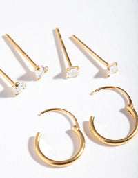 Gold Plated Sterling Silver Cubic Zirconia Stud Hoop Earring Pack - link has visual effect only