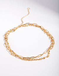 Gold Plated Sterling Silver Mixed Chain Double Row Bracelet - link has visual effect only