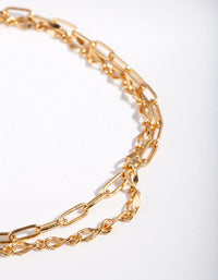 Gold Plated Sterling Silver Mixed Chain Double Row Bracelet - link has visual effect only