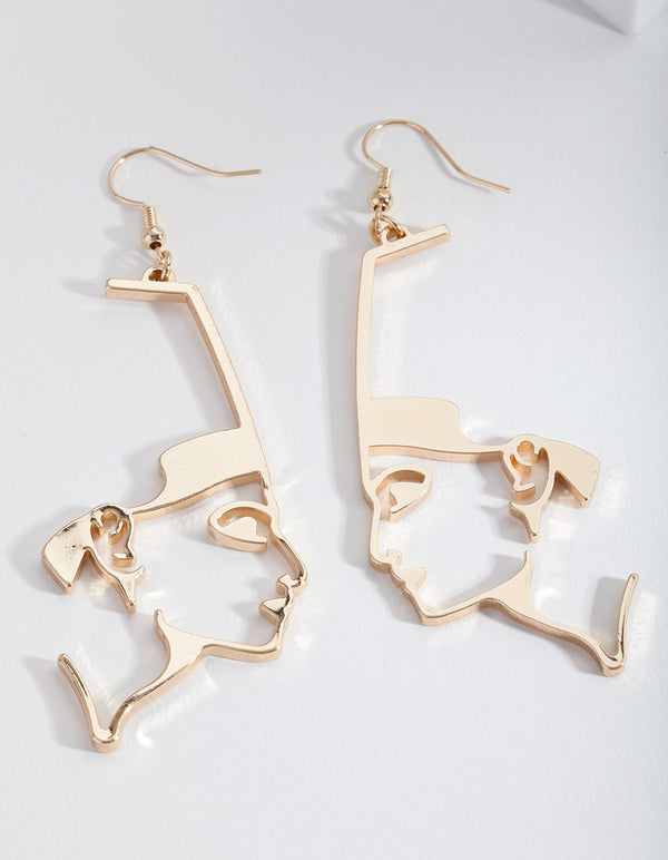 Gold Face Drop Earrings