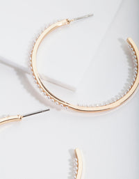 Gold Thin Pearl Hoop Earrings - link has visual effect only