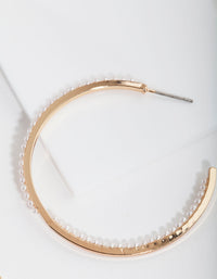 Gold Thin Pearl Hoop Earrings - link has visual effect only