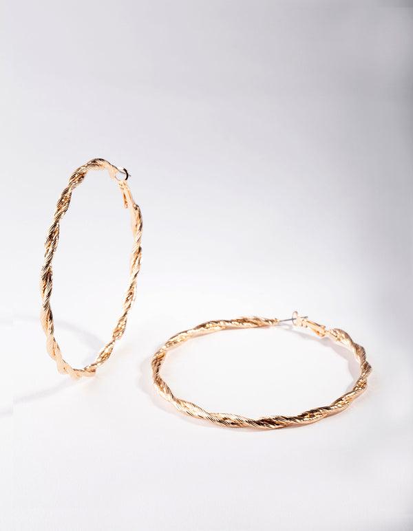 Gold Large Double Twisted Hoop Earrings