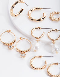 Gold Mini Pearl Hoop Earring 6-Pack - link has visual effect only