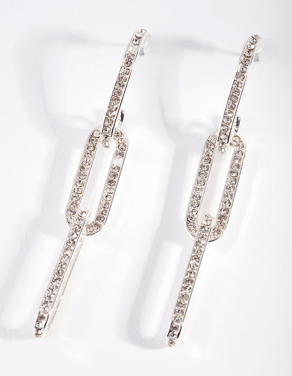 Silver Diamante Chain Link Drop Earrings