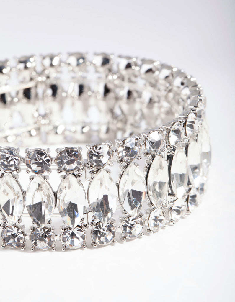 Rhodium Marquise Stone Bracelet